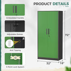 Greenvelly Metal Garage Storage Cabinet, 72" Tall Steel Storage Cabinets with Doors and Adjustable Shelves, Metal Tool Cabinets, Locking File Cabinet for Home Office, Garage, School (Black&Green)
