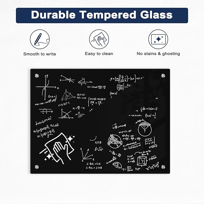 Black Dry Erase Board, 8' x 4' Magnetic Glass Whiteboard for Wall,96" x 48" Large Black Glass Magnetic Board with 1 Marker Tray and 10 Magnets for Office, Home, Classroom
