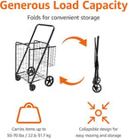 Amazon Basics Foldable Shopping Utility Cart with 360-Degree Wheels, Easy Assembly, Black, X-Large
