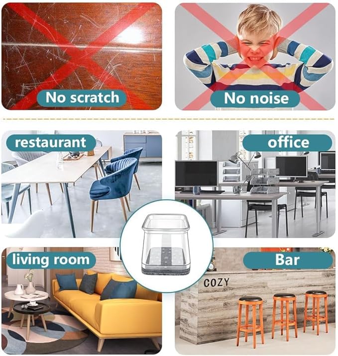 Ansible 24 Pcs Chair Leg Floor Protectors Square, Silicone Felt Furniture Leg Pads Caps Covers for Hardwood Floors (Fit:1-1/16" to 1-5/8")