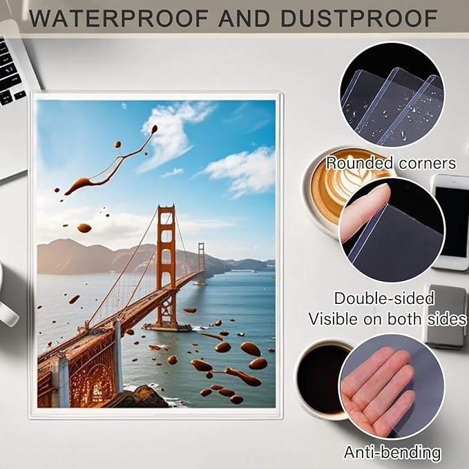 6PCS 8" x 10" Clear Rigid Card Sleeves – Waterproof Hard Plastic Protectors for Postcards, Prints, Photos, Trading & Sports Cards – Top Load Jumbo Sheet Holders