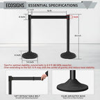 ECOSlGNS 6 Pack Commercial-Grade Stanchions with Retractable Belts - Black Stanchion Posts Set Crowd Control Barriers 10ft Line Dividers with Weighted Rubber Base & Sign Holders for Queue Management