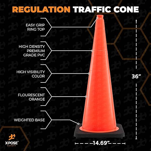 Xpose Safety 36 Inch Orange Traffic Cones- Bulk Full Pallet 252-Pack - Multipurpose PVC Plastic Safety Cone for Parking, Soccer, Caution, Kids and Construction - DOT Approved