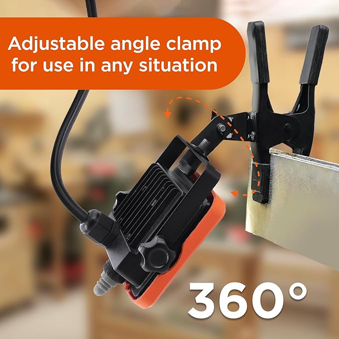 BLACK+DECKER LED Clamp Work Light, 1000 Lumens Indoor & Outdoor IP65 Waterproof Clamp Utility Shop Light with Plug, Clip on Shop Lamp, Adjustable Arm, 360° Rotating Clamp, Tripod Compatible, 4 Ft Cord