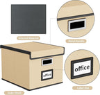 Huolewa File Organizer Box with Lid, Collapsible File Folder Organizer for Office Document Storage, Filing Box with Plastic Slide for Letter Size Hanging File Folders(1 Pack, Brown)