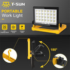 T-SUN LED Work Light with Stand, 60W 6000K Portable Work Light with 13FT Cord, 3 Modes, Magnetic Base & Hook, Adjustable Job Site Light for Garage, Workshop, Construction-2 Pack