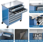 LARBANKE 7-Drawer Rolling Tool Chest with Stainless Steel Countertop,Tool Chest with Secure Locking System,Tool Cabinet with 360°Wheels and Padded Feet,for Home, Garage and Office