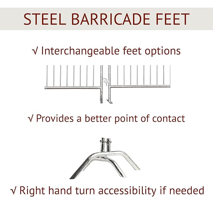 Angry Bull Barricades Metal Interlocking Steel Barricade (8.5 Ft. Heavy Duty, Bridge Feet, Red Powder Coated, Set of 10)