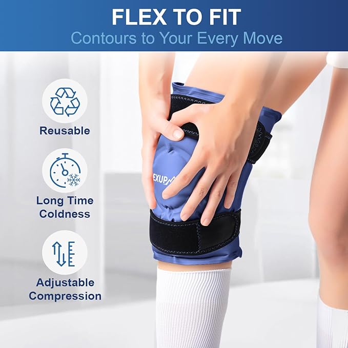 APEXUP Ice Pack for Knee Pain Relief, Large Reusable Wrap After Surgery, Flexible Gel Cold Pack for Injuries, Pain Relief for Back, Shoulder, Elbow, Ankle and Leg (Navy Blue, L, 2PK)