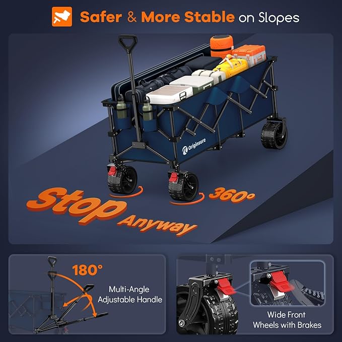48" L Collapsible Wagon Cart Foldable, 560lbs Weight Capacity 300L Heavy Duty Folding Beach Wagons with Big All-Terrain Wheels, Utility Carts for Groceries, Shopping, Camping, Sports - Blue