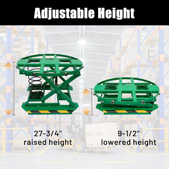 Spring-Actuated Pallet Carousel Skid Positioner, 4500lbs Capacity 26" Lifting Height for Material Handling, Spring Pallet Level Loader, Transportation and Freight Lifting