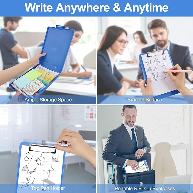 Small Clipboard with Storage, A5 Clipboards with Pen Holder, Half Letter Clip Boards 6x9 Mini Plastic Clipboard with Low Profile Clip for Classroom, School, Office Supplies (Blue)