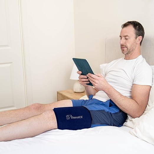TheraICE Knee Ice Pack Wrap Compression ANYSleeve for Injuries, Reusable Elbow Calf Gel Cold Packs Brace, Adjustable Cold Recovery Wrap for Pain Relief -1 Size fits most people & Body parts -1 Unit