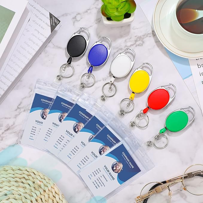 Laumoi 80 Packs Retractable ID Badge Holder Name ID Badge Reel Clips Keychain with Belt Clip and Key Ring for Office Worker Doctor Nurse Employee (Multicolor)