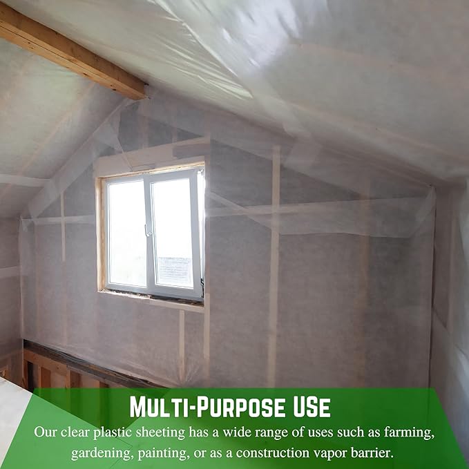 Farm Plastic Supply - Clear Plastic Sheeting - 6 mil - (24' x 100') - Thick Plastic Sheeting, Heavy Duty Polyethylene Film, Drop Cloth Vapor Barrier Covering for Crawl Space