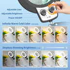 HITTI 12X Extra Long Magnifying Glass with Light, Upgrade Infinite Color and Brightness LED Desk Lamp with Clamp, Hands Free 3 Section Magnifier Light and Stand for Workbench Crafts Reading Painting