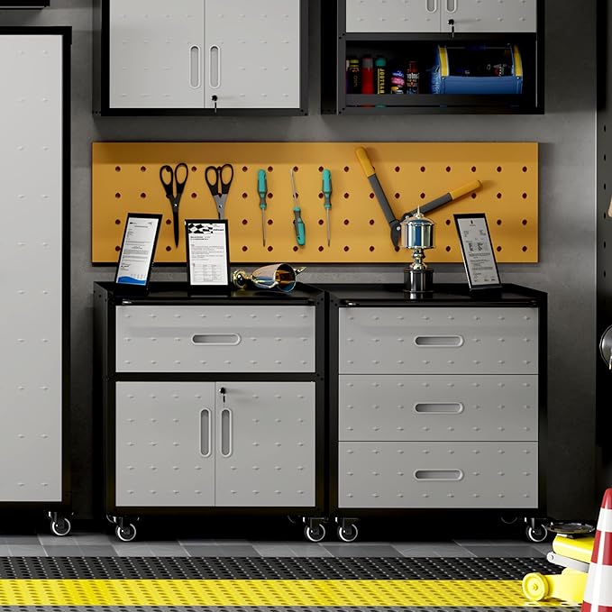 Metal Mobile Tool Storage Cabinet with Wheels,Heavy Duty Rolling Tool Cabinets for Garage,Metal Storage Cabinets with 3 Drawer,Assembly Required