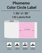 Phomemo Circle Labels for M110/M110S/M120/M200/M220 Label Maker, 1.96" x 1.96"（50x50 mm） Round Thermal Label for Barcode Labels, DIY Logo Design, Black on Pink