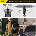 CRST 50 FT Retractable Extension Cord Reel, 14AWG/3C SJTOW Heavy Duty Power Cord with 3 Grounded Outlets Lighted Triple Tap, 13A Circuit Breaker, 180° Swivel Bracket, ETL Listed