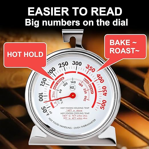CloudHand Oven Thermometer for Gas/Electric Oven, Oven Temperature Gauge with Hanger&Base, Instant Read Stainless Steel Kitchen Thermometer 20-260°C/50-500°F