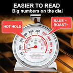 CloudHand Oven Thermometer for Gas/Electric Oven, Oven Temperature Gauge with Hanger&Base, Instant Read Stainless Steel Kitchen Thermometer 20-260°C/50-500°F 2PCS 2Pcs