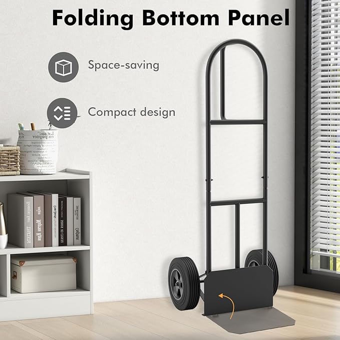Goplus Hand Truck, P-Handle Hand Truck Dolly with Vertical Loop Handle, 10” Wheels, 15” x 9” Foldable Nose Plate, 660 LBS Capacity, Heavy Duty Metal Dolly Cart for Lifting, Moving, Delivery, Stairs