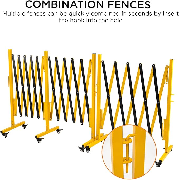 TECSPACE Industrial Expandable Metal Barricade, Expansion Size 16.4 FT, Yellow and Black,Durable Steel Safety Barricade with casters, Flexible Mobile Barrier Gate, Adjustable Traffic Fence