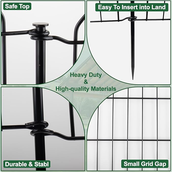 SUNLAX 10 Panels Garden Fence 20ft(L) x 24in(H) Metal No Dig Fence Animal Barrier for Dogs Temporary Fence for Backyard Outdoor Garden with Gate