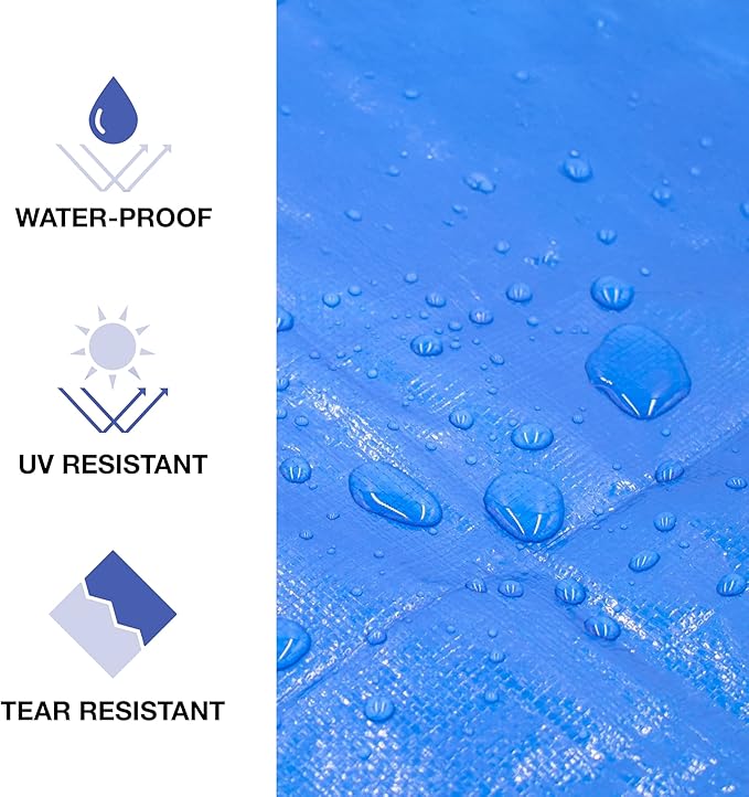 10x18 Blue Waterproof Tarp – Heavy Duty 5 MIL Thick Outdoor Tarpaulin Cover - Multi Purpose Protection for Camping, Tent, Roof, Patio, Pool, Floor, Furniture, Boat, Truck Beds, Pack of 2