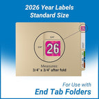 2026 Year Stickers, Doctor Stuff 2026 Chart Stickers, Holographic Fuchsia Colored, USA Made Year Labels for End Tab File Folders, 500 Labels per Roll, 1 Roll, 3/4" x 1-1/2"