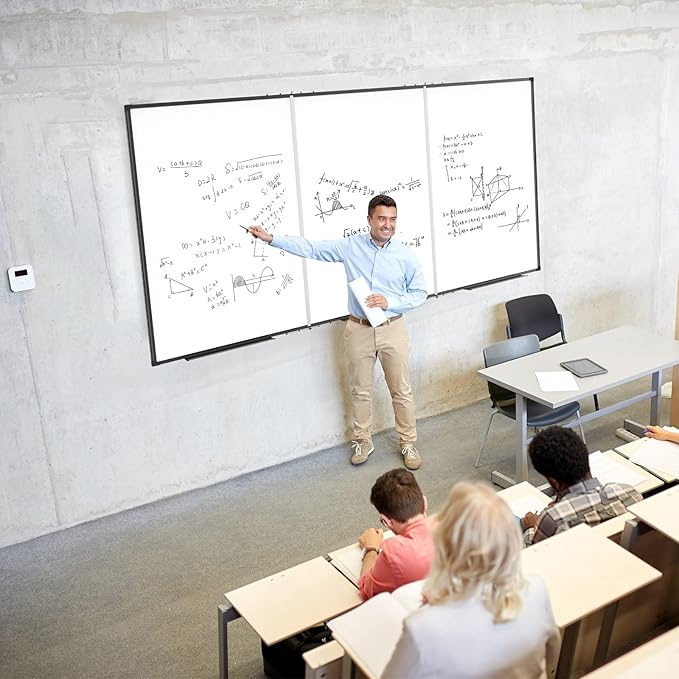 Large White Board for Wall,Magnetic Dry Erase Whiteboard,Foldable 118x48 Inches,Black Aluminum Frame, with 3PCS Detachable Marker Trays for Office and Home