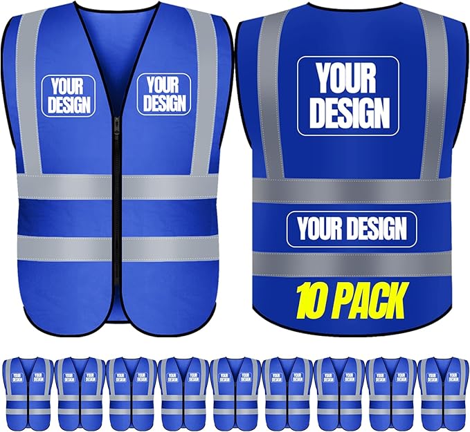 BeautyWill 10/20 Pack Custom Logo Safety Vest,Bulk High Visibility Class 2 Reflective Work Vests