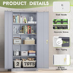 Crownland 72" Metal Storage Cabinet, Lockable Garage Storage Cabinets, High Office Cabinet with Adjustable Shelves for Garage, Home Office, Pantry, File(Cement Grey)