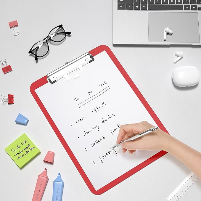Hongri Plastic Clipboard with Pen Holder, Red 8.5x11 Letter Size Clip Board for Classroom, Office, Students, Nurses and Women, Low Profile Clip, Size 12.5 x 9 in(Pack of 6)