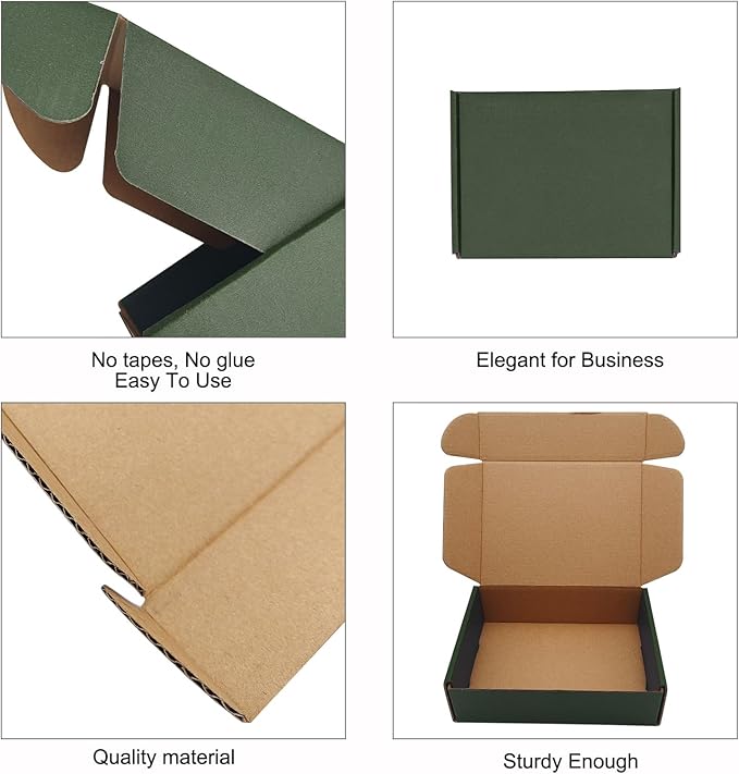 25 Pack Corrugated Packaging Box Mailers Shipping, Green Recyclable Cardboard Small Gift Mailer Boxes for Shipping Packaging Craft Gifts Giving Products, Green (7.2 x 5.2 x 2 Inch)