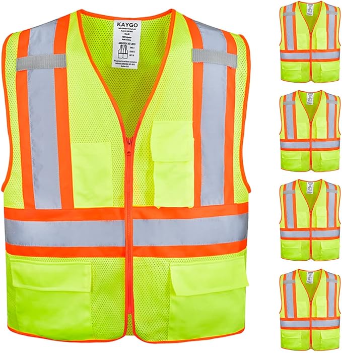 KAYGO Safety Vest with Pockets - High Visibility Reflective Vest ANSI Class 2 Construction Vest