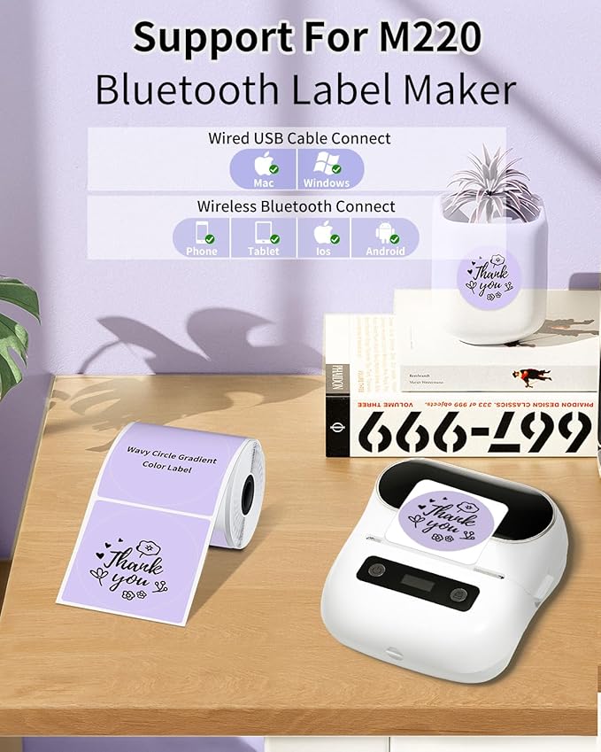 Phomemo Circle Labels for M110/M110S/M120/M200/M220 Label Maker, 1.96" x 1.96"（50x50 mm） Round Thermal Label for Barcode Labels, DIY Logo Design, Purple