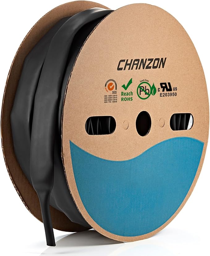Chanzon 3/4 inch (19.1mm) Waterproof Heat Shrink Tubing - Black Marine Grade, 3:1 Ratio, Dual Wall Adhesive, 80Ft Roll 1pcs