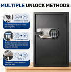 BlackSmith Biometric Safe Box 2.2 Cub Quick Access Home Security Safe with LCD Display Dual Alarm System Adjustable Shelves Wall Mount Lock Box for Home Office Hotel, Black