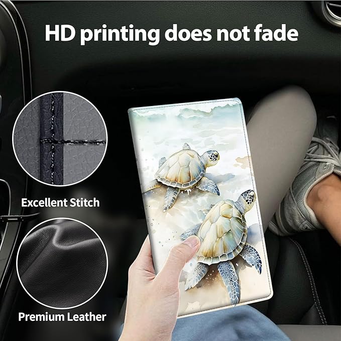 Car Registration and Insurance Holder, Leather Car Glove Box Organizer, Cool Car Accessories for ID, Driver's License Cards & Essential Document,business cards,Men&Women,Cute Two Turtles