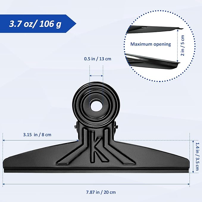 3 Pack Extra Large Bulldog Clips 7.9 Inches Jumbo Bull Binder Paper Clip Clamps for Crafts, Paper, Food Bags, Drawings, Photos at Home, Office, School (Black, 20cm)
