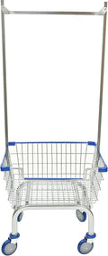 Laundry Cart Chrome Coated with Double Pole Rack, 2.5-Bu (Red or Blue Trim) (Blue)