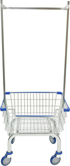 Laundry Cart Chrome Coated with Double Pole Rack, 2.5-Bu (Red or Blue Trim) (Blue)