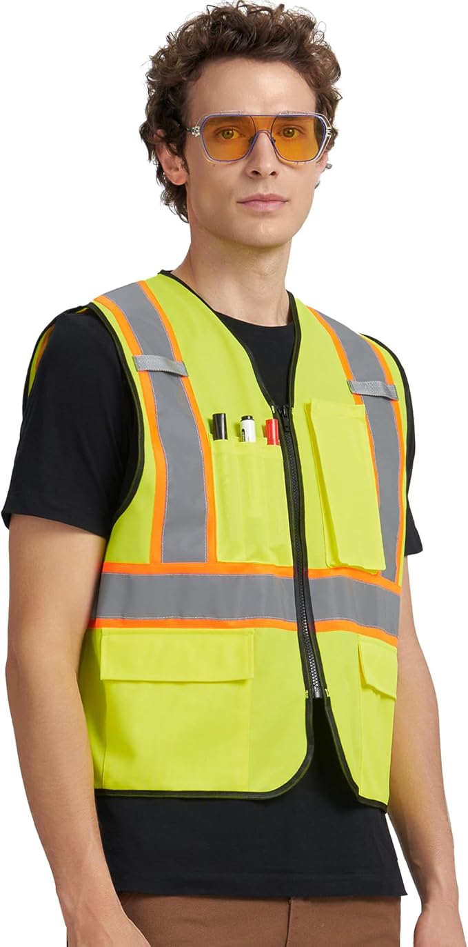 A-KSAFETY High Visibility Safety Vest for Men Women with Pockets and Zipper