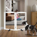 Dog Fence Indoor - 2-Panel Freestanding Dog Gate for Doorways, Hallways, House or Stairs -40x32-Inch Retractable Foldable Expandable Wood Pet by SFJC (White)