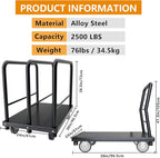 2in1 Panel Cart, Drywall Cart Platform Trucks 2500 lbs Capacity Lumber Cart Flatbed Cart 38" x 24" Heavy Duty Push Cart with 1Front and 3 Side Handrails& Swivel Casters