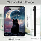 Clipboard with Storage,Office Supplies Nursing Clipboards Folder with Pen Holder Plastic Foldable Clip Board with Storage for Nurse Teacher,Moon Cat