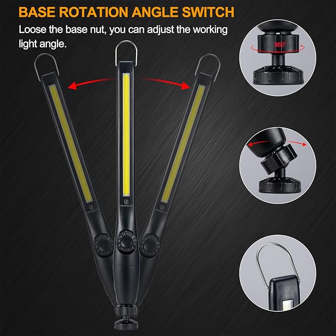 ORHOMELIFE Magnetic LED Work Light, 24" USB Cable, 3300mAh Capacity, 4-Level Power Indicator Lights, 360 Pivoting Base, 20" Pull Force, 72 Hours of Low Brightness
