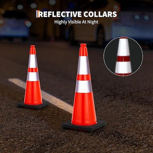10 Pack 28 Inch Traffic Safety Cones - Parking Cones with Heavy Black Base and Reflective Collars, Orange Safety Cones for Parking Lot, Construction Work, Road Safety Control