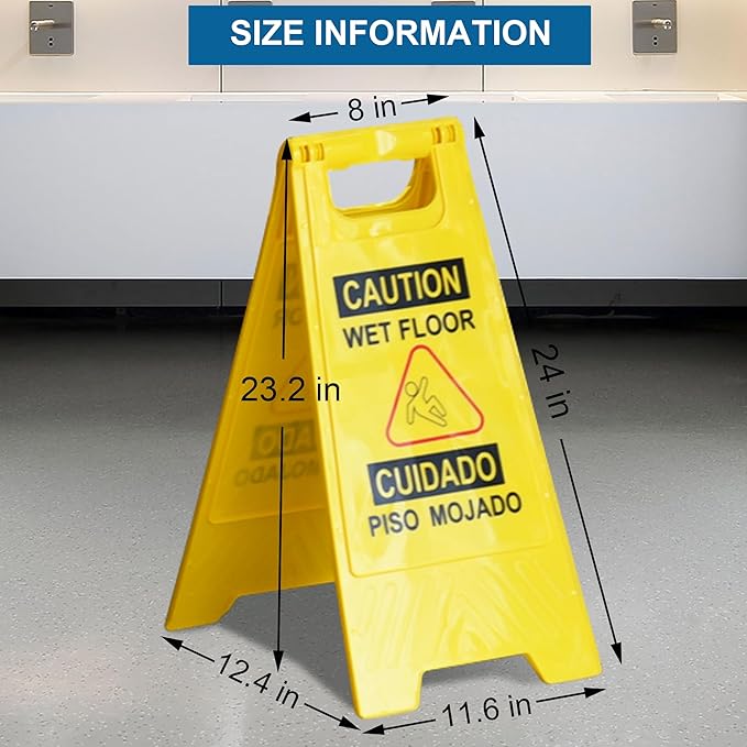 OrangeStar 12-Pack Caution Wet Floor Sign, 23.2” Double-Sided Bilingual Warning Signs for Commercial Use, Foldable A-Shaped Frame Safety Sign, Yellow